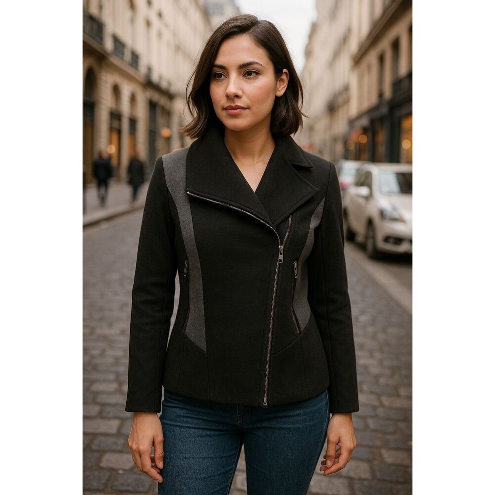 R1881 by S Rothschild Moto Style Jacket M 10/12 Black Wool Blend City Chic